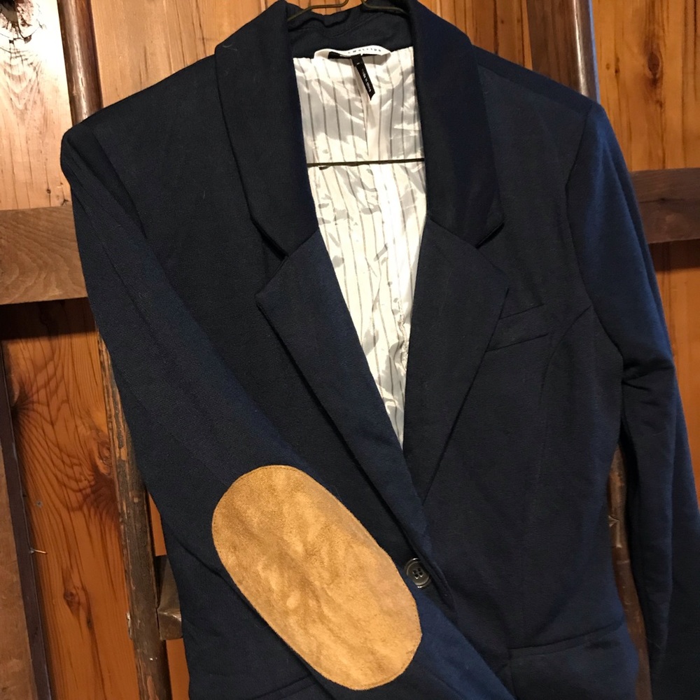 Navy Cloth Blazer with Suede Detail
